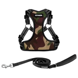 Best Pet Supplies Voyager Adjustable Dog Harness Leash Set with Reflective Stripes for Walking Heavy-Duty Full Body No Pull Vest with Leash D-Ring, Breathable All-Weather - Army/Black Trim, S