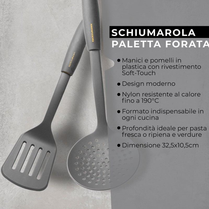 Fackelmann Set 2 Mestoli Schiumarola e Paletta Forata in Nylon,