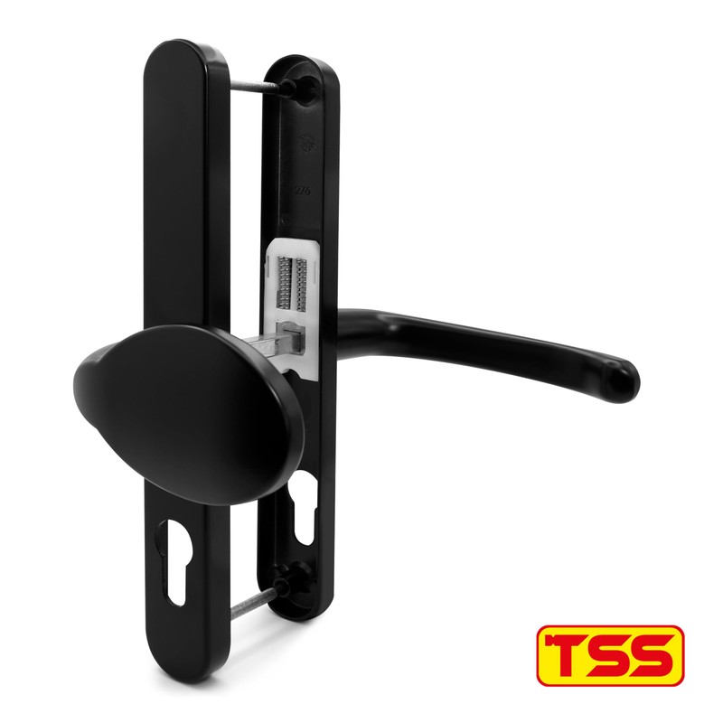 TSS Black UPVC Door Handle Pair Set with Lever and