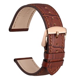 WOCCI 22mm Watch Band, Italian Leather, Embossed Alligator Grain, Rose Gold Buckle (Brown)