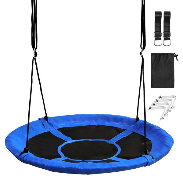 Domaker 43” Saucer Tree Swing Set, Heavy Duty Extra Large Round Swing for Tree,500lb Weight Capacity,Waterproof Yard Swings Seat for Kids Adults Outdoor Playground Backyard Activity, Blue
