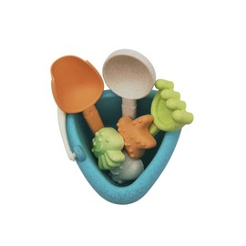 alldoro 60175 My First Sand Toy, 7 Pieces, Beach Toy with Bucket, Shovel, Rake, Spoon and 3 Sand Moulds, Bucket Set with 7 Pieces Made of Plastic Wheat Straw Mix, for Children from 18 Months