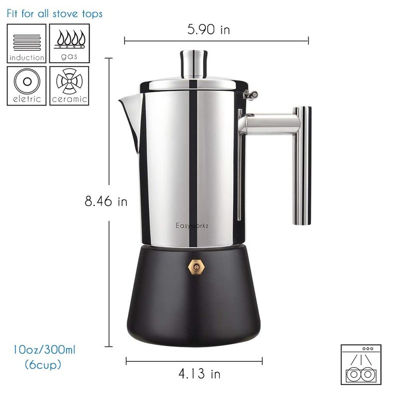 Easyworkz Diego Stovetop Espresso Maker Stainless Steel Italian Coffee Machine