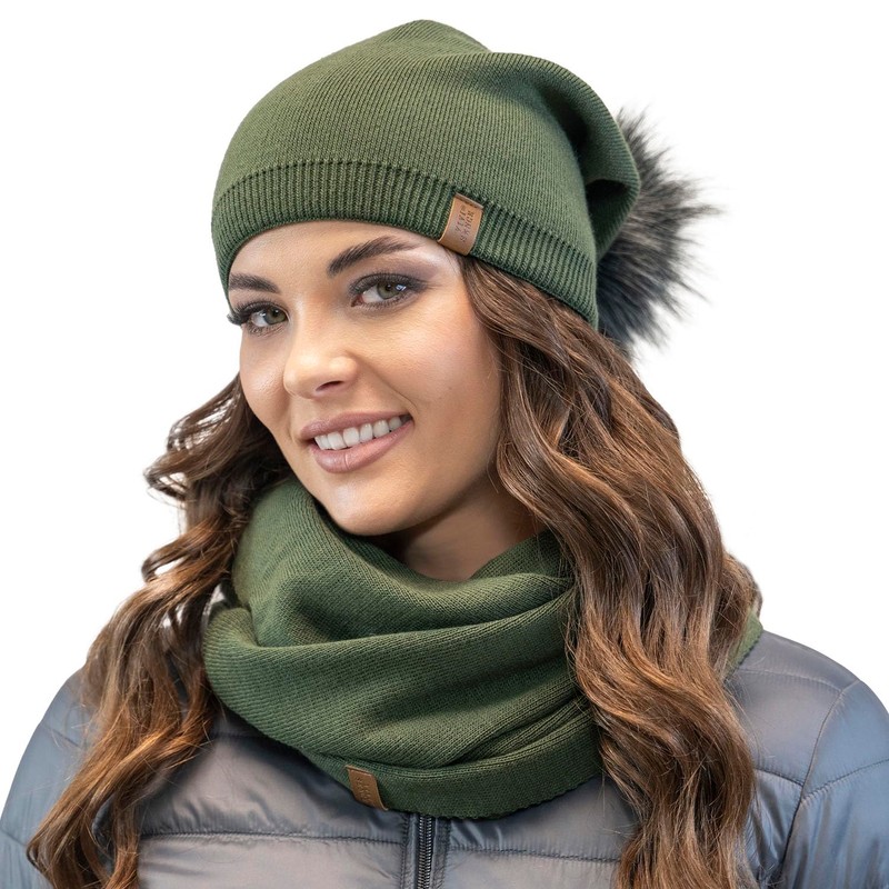 VIVISENCE Women's Hat with Large Bobble in Classic Style, Extended