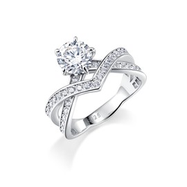 YOIHUR 925 Sterling Silver 14K Plated White Gold Rings for Women 1.0 CT Moissanite Diamond Engagement Promise Anniversary Ring Wedding Bands for Women Elegant Gift Jewelry