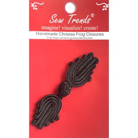 Chinese Frogs Button Closures Hook & Eye Fastener - Sewing Quilting Renaissance Dance Hawaiian Bridal Costumes Outfit Drapery Home Decor- Black-Curley Design - 1 Pair/pk - #FG02