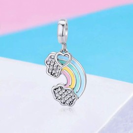 Rainbow & Heart Charm 925 Sterling Silver Beads for Fashion Charms Bracelet & Necklace