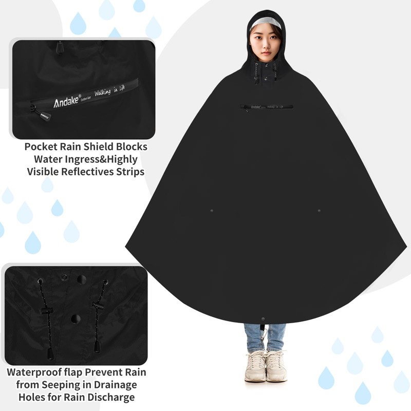 Andake Cycling Rain Poncho for Adults,Waterproof Bike Raincoat with Hood,