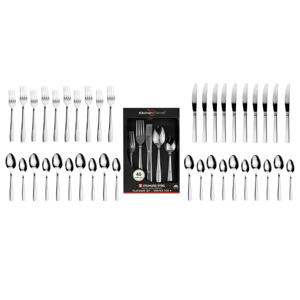 J&V TEXTILES 40-Piece Silverware Set, Food-Grade Stainless Steel Flatware Set