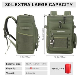 Hulongo 30L Large Waterproof Leakproof Cooler Backpack for Men & Women, Insulated Backpack Cooler for Camping, Beach, Fishing, Picnic，Outdoor, 30L, 48Cans, Green