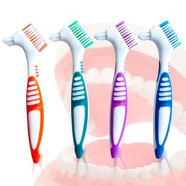 Haikole Denture Brush,4PCS Denture Toothbrush,Dentures Cleaner Brush for Dental Devices,Mouth Guard, False Teeth,No-Slip Handle Dental Appliance Cleaning Brushs (4 Colors 4pcs)