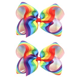 Rainbow Hair Bow Clips for Women Girls Gay Pride Day Rainbow Hair Accessories TSFJ52 (2pcs 6inch Clip)