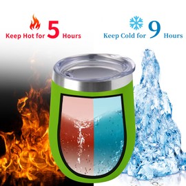 12oz/6 Pack Wine Tumbler Glasses with Lid Stemless Double Wall Vacuum Stainless Steel Travel Tumbler Keeping Cold & Hot for Wine,Coffee,Cocktails,Christmas Drinks-Family and Gifts (Multi color-bright)