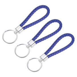 YOKIVE 3 Pcs Braided Leather Keychains, Home PU Keys Ring Woven Decorating Lanyard Straps for Bags Wallets (Blue)