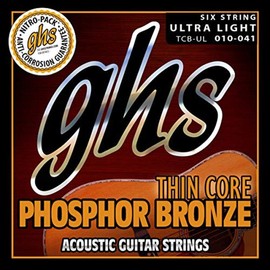 GHS Thin Core Phosphor Bronze TCB-UL Acoustic Guitar String Set, Ultra Light, .010"-.041"