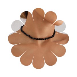 Cimenexe Bohemian Lava Stone Choker Necklace Black Rock Stone Necklace Short Lava Stone Choker Necklace Irregular Shape Onyx Chain Necklace Jewellery for Women and Girls Gifts, Zinc, No Gemstone