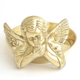 Brass 3" Angel Pillar Candle Holder. Wine Bottle Coaster. - Set of 3