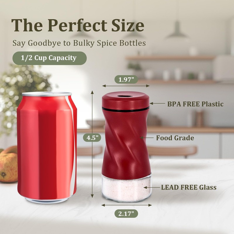 Red Salt and Pepper Shakers with Adjustable Pour Hole, NEODACO