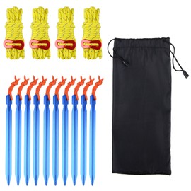 TRIWONDER Aluminum Tent Stakes Pegs & Reflective Guylines with Tent Cord Tensioners for Camping, Hiking, Backpacking (Yellow)