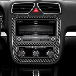KUNGKIC Real Carbon Fiber Car CD Air Conditioning Control Panel Cover Sticker Frame Interior Trim for Volkswagen Scirocco 2009-2014 Accessories(Black)