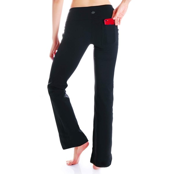 Yogipace,2 Back Pockets,Women's Bootcut Yoga Pants Workout Pants,Petite/Regular/Tall Length, 27", Size M, Black
