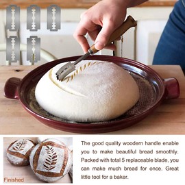 Bread Lame,Bakers Lame Bread Baking Tool Set for Homemade Ergonomic Lame Bread Slashing Tool with 5 Sharp Blades,Dough Whisk,Organic Cotton Bags,Leather Protective Cover(Bread Lame＆Dough Whisk Set)