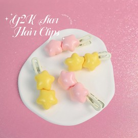 3D Star Hair Clips Women 2.36'' Cute Barrettes Y2K Kawaii Duckbill Clips for Girls Non-Slip Colorful Hair Accessories for Birthday Back to School - 4 Pack, Pink/Yellow