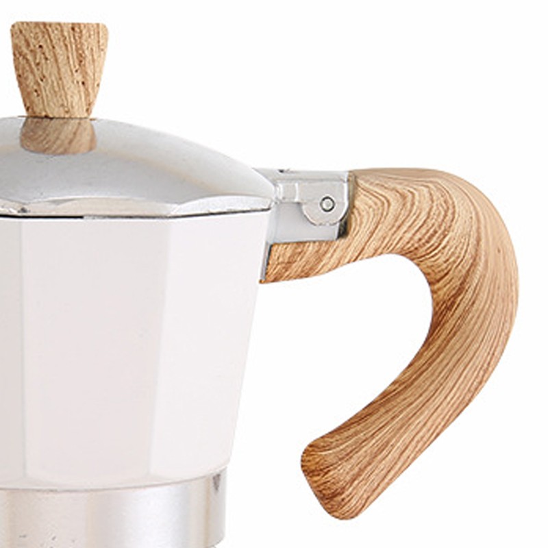 Aluminum Coffee Pot with Wood Grain Handle Moka Coffee Pot