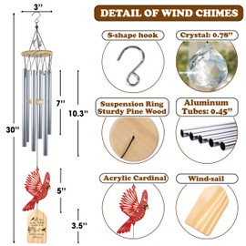 30'' Memorial Crystal Wind Chimes Loss of Mom Dad Grandparent Sympathy Cardinal Bird Keepsake Weatherproof Windchime Remembrance Gift in Memory Loved Ones for Window Outdoor Garden Decor HW2-RN