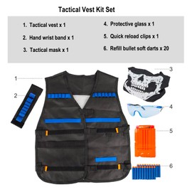 LUUFAN Tactical Vest Kit for NERF Guns with Reload Clips, Refill Darts, Wrist Band, Tactical Mask Protective Glasses for Boys Girls Kids Birthday Thanksgiving