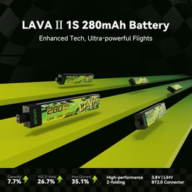 BETAFPV 5pcs Lava II 1S 280mAh LiHV Battery 3.8V 95C with BT2.0 Connector