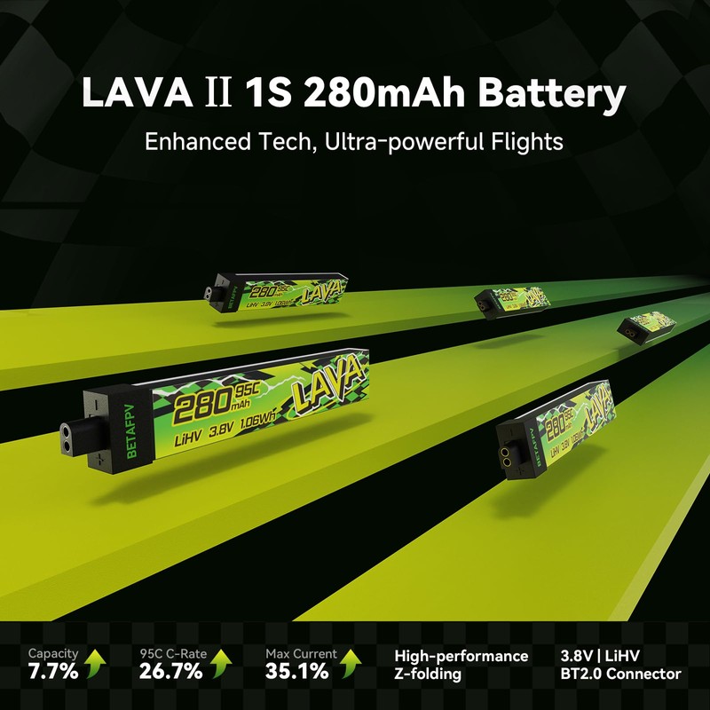 BETAFPV 5pcs Lava II 1S 280mAh LiHV Battery 3.8V 95C