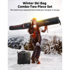 KEMIMOTO Ski Bag and Boot Bag Combo, Snowboard Bag Padded Ski Bags for Air Travel, Snow Ski Bags Fit Skis Up to 200cm, Ski Double Bag Combo, Red