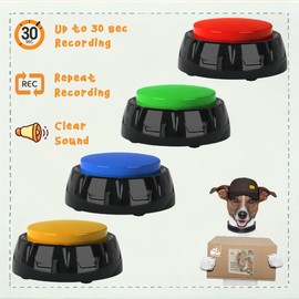 YoFellas Pet Communicator Button - 4 Pack | Interactive Voice Buttons for Dogs and Cats | Training & Communication Device with Customizable Recordings | Durable, Non-Slip Base | Multiple Colors