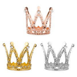 PEUTIER 3pcs Crown Cake Topper, Rhinestone Cake Toppers Cute Wedding Crowns Decorations Royal Cupcake Toppers Mini Crowns Cake Decor Silver Pink Gold Crown Decorations for Bouquets Party Wedding Birthday