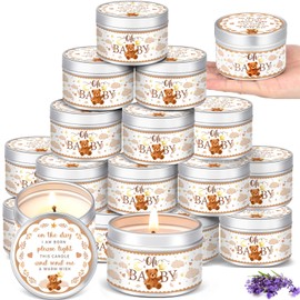MTLEE 24 Pcs Brown Bear Baby Shower Party Favors Candles Lavender Scented Baby Shower Favors for Guests Rustic Tealights Candles Gender Reveal Candle for Baby Shower Return Gifts Girl Boy