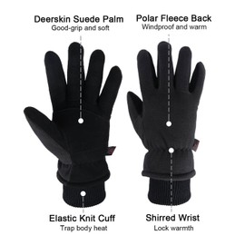 Warm Gloves Leather Winter Insulated Fleece Thermal for Snow Skiing Cycling Heated in Cold Weather for Men and Women (Medium,Black)