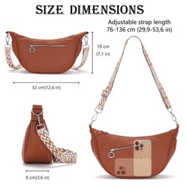 Vezluax women’s crossbody bag stylish shoulder bag for women PU leather women's handbags ladies half moon bag with multiple compartments adjustable strap brown