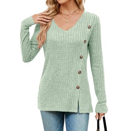 Akiooue Women's V Neck Sweater, Stripe Long Sleeve Casual Tops, Ladies Clothing Tshirts Jumpers Sweatshirts, Green Christmas Pullover