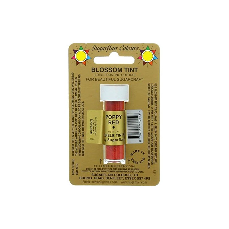 Sugarcraft Sugarflair Colour Blossom Tint Powder Dust Poppy Red 7ml