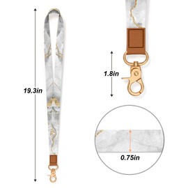 Hsxnam Neck Lanyard Key Chain, Long Lanyard Strap Keychain Holder for Women Men Car Keys ID Badges Card Wallet Phone Camera, Gray Gold Marble