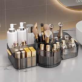 DASITON Large Makeup Brush Holder,Rotating Makeup Organizer,Vintage Striped Cosmetic Organizer,Makeup Storage Organizer for Bathroom Countertop,Dresser,Vanity(Grey)