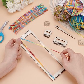 PLIGREAT Rectangle Weaving Loom Kit for Adult Beginners with Yarns Combs and Crochet Needles DIY Bookmark Loom for Knitting DIY Craft Lovers