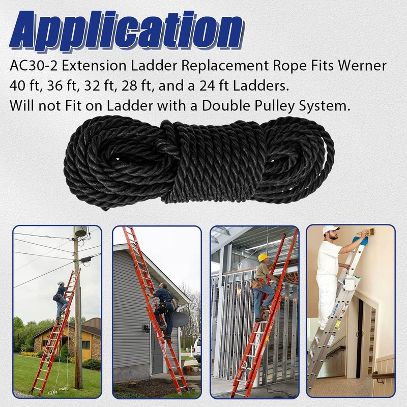 AC30-2 Extension Ladder Rope Replacement Compatible with Wernerr Extension Ladders,