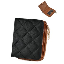 Sunpour Small Wallets Woman RFID Bifold Wallet Women Slim Card Wallets for Women with Zipper Coin Pocket, 2 Id Windows (Black&Brown)