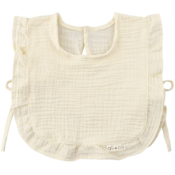 Ali+Oli Snap Baby Bib (Ivory, Ruffle Edge) - 2-Layer Soft