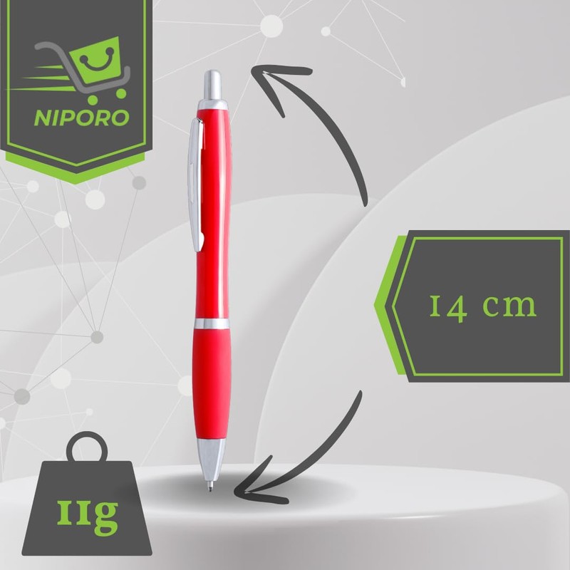 NIPORO 50 Ballpoint Pens Black Ergonomic with Non-Slip Grip Zone