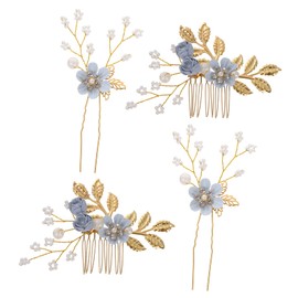 Frcolor Hair Pin, Comb, Headdress, Pearl, Leaf, Hair Accessories, Headdress, Hair Ornament, Clip, Twigs, Flowers, Parties, Weddings, Invitations, Set of 4