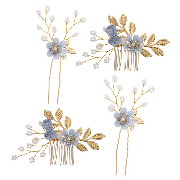 Frcolor Hair Pin, Comb, Headdress, Pearl, Leaf, Hair Accessories, Headdress, Hair Ornament, Clip, Twigs, Flowers, Parties, Weddings, Invitations, Set of 4