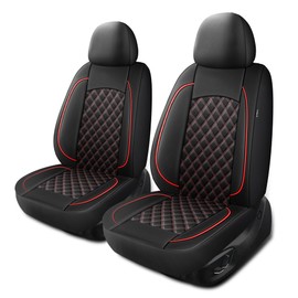 HChengkikz Leather Car Seat Covers,Breathable and Waterproof Napa Leather Automotive Seat Cover, Universal Interior for Cars, Sedans, SUVs, Vans, Trucks (Front Seat, Black + Red)